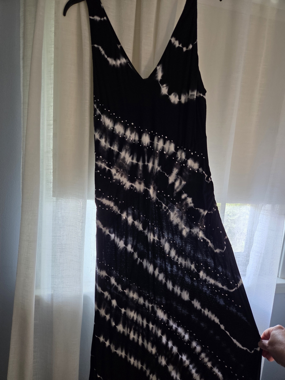 INC International Concepts Blue And White Tie-Dye V-Neck Maxi Dress